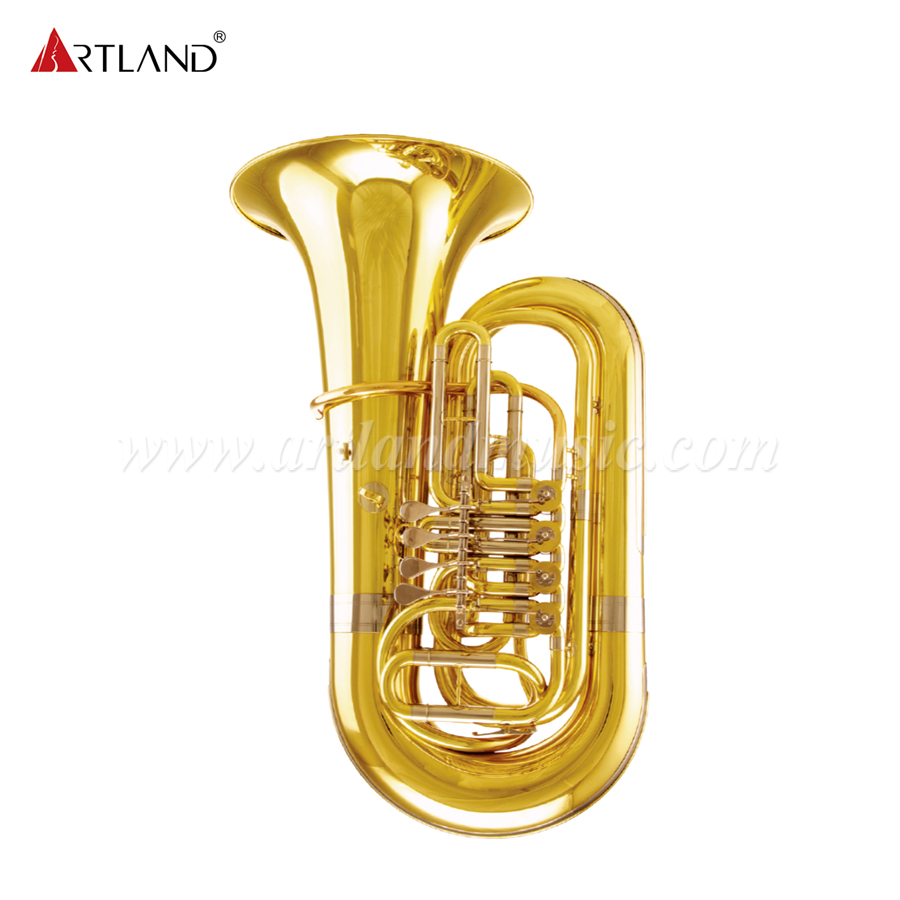 Tuba de cuatro llaves planas lacada en oro (ATB210)