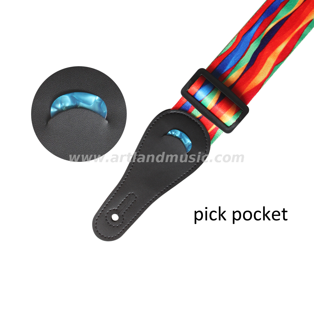 Correa de guitarra arcoíris con bolsillo para púas (GSW01)