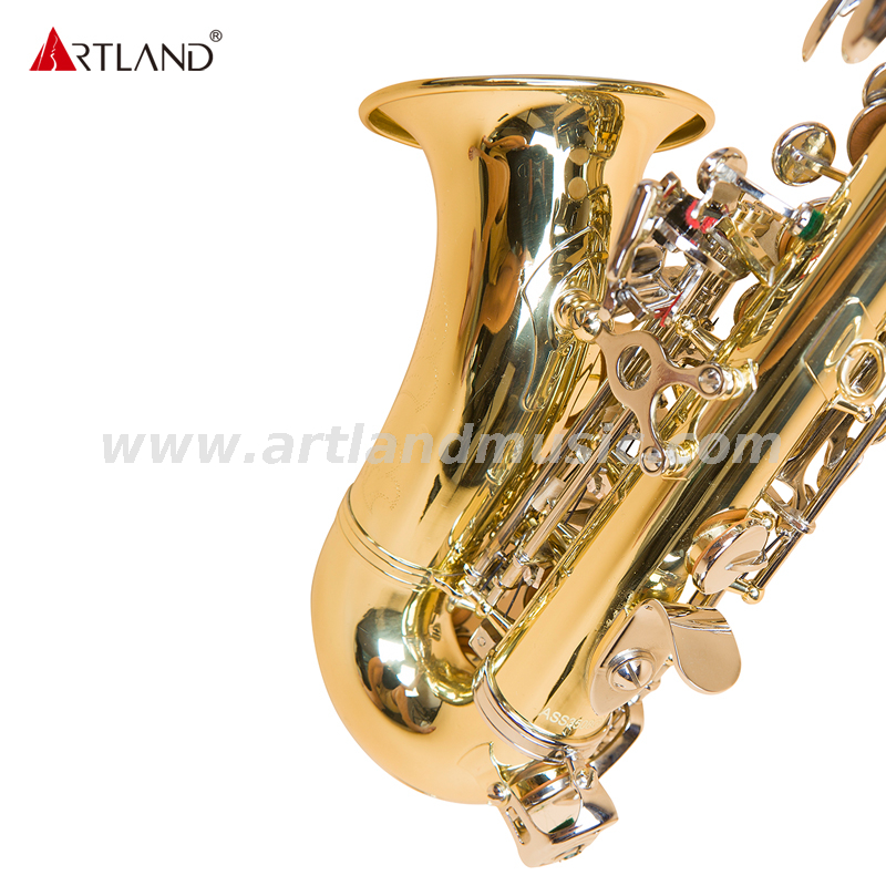 Saxofón soprano curvo de laca dorada grabado a mano con llave de níquel ASS3506D