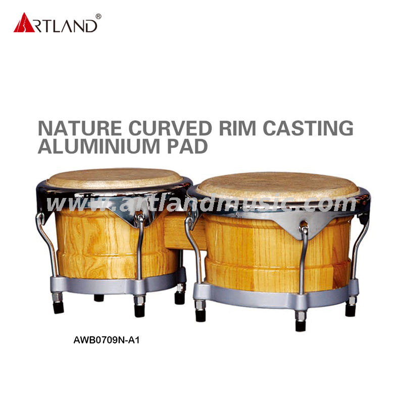 Tambor bongo con base de aluminio fundido a presión con anillo elástico cóncavo de galvanoplastia de color natural (AWB0709N-A1)