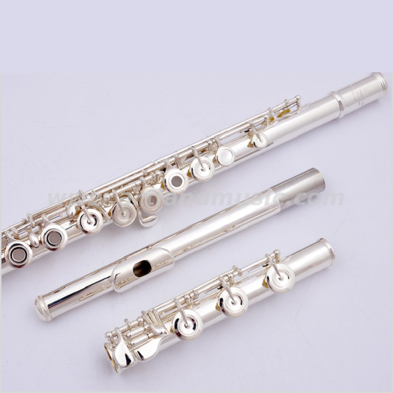 Flauta profesional de cuproníquel importado chapada en plata de 17 agujeros abiertos (AFL7507)