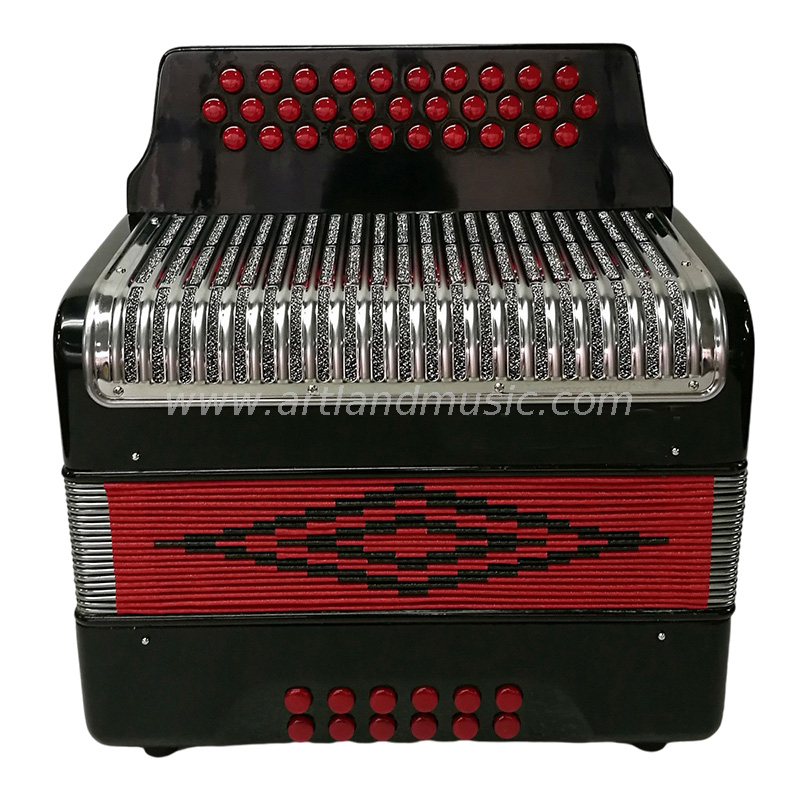 31 teclas, 12 bajos, acordeón diatónico, rojo (BAT3112G), 6 metal de seis colores