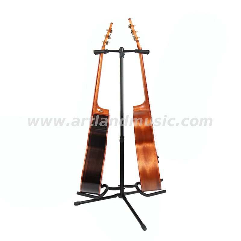 Marco de tierra de guitarra de madera de doble cabeza instrumento popular de guitarra eléctrica soporte vertical de doble cabeza (AGS302-2)