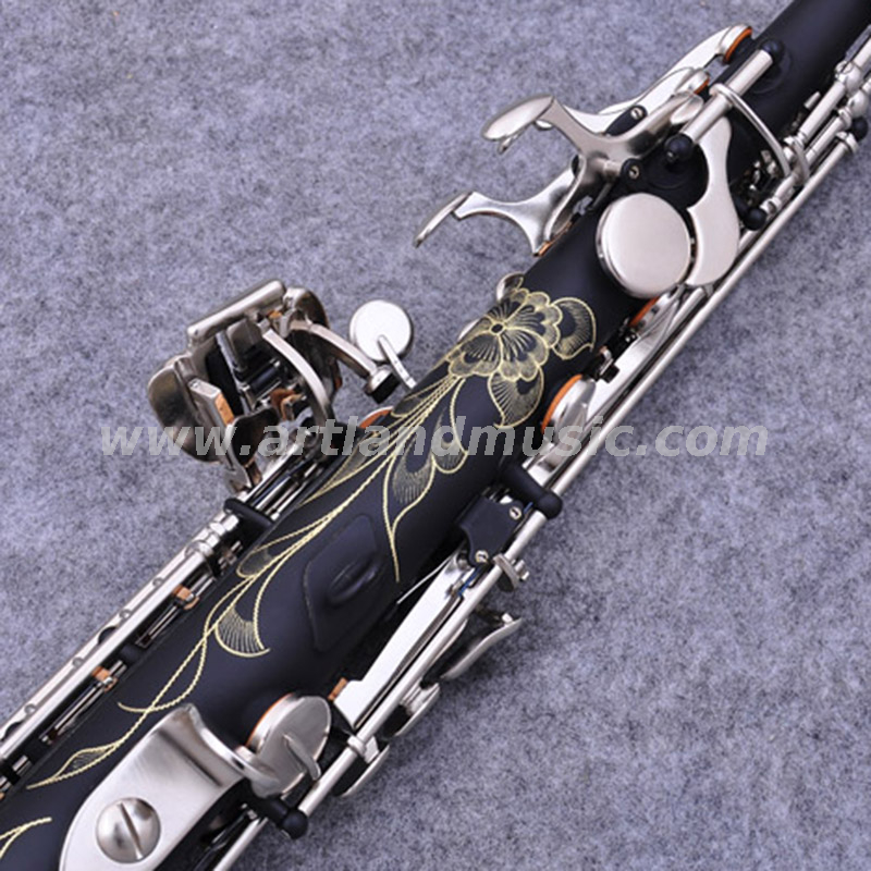 Saxofón soprano Bb de color negro de grado maestro (ASS6508)