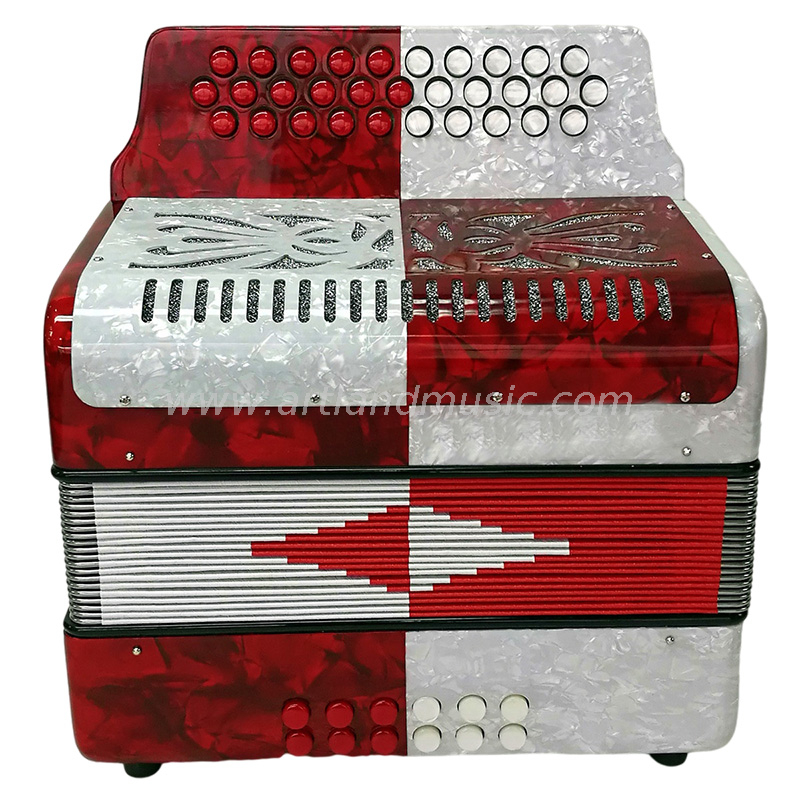 31 teclas, 12 bajos, acordeón diatónico, rojo (BAT3112G), 6 metal de seis colores
