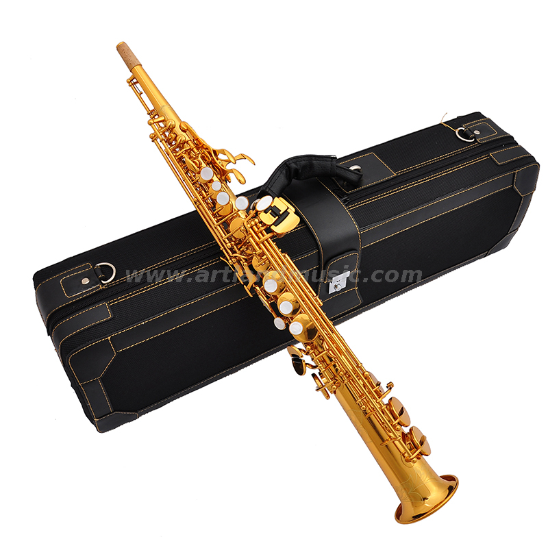 Saxofón soprano profesional con acabado lacado dorado Bb Key (ASS8506)